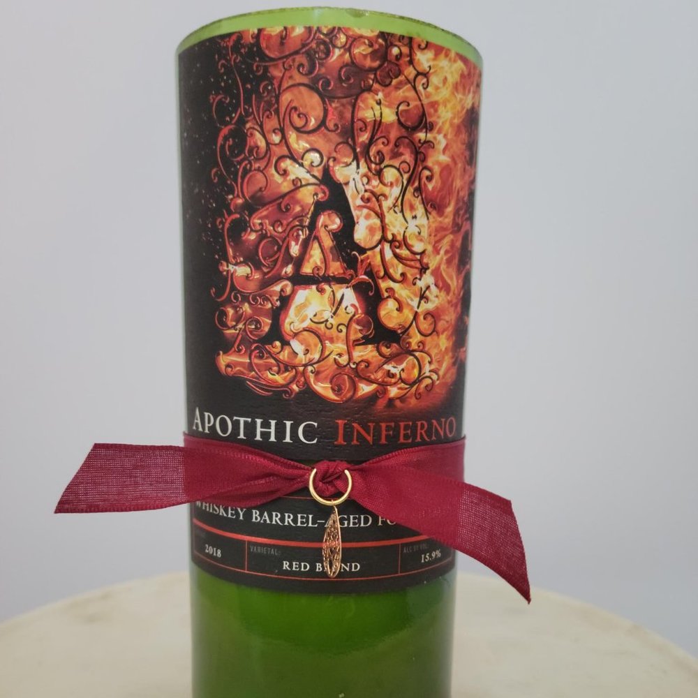 Wine Bottle Candle - Apothic Inferno - Red Wine - Handmade - Rosemary - Lavender